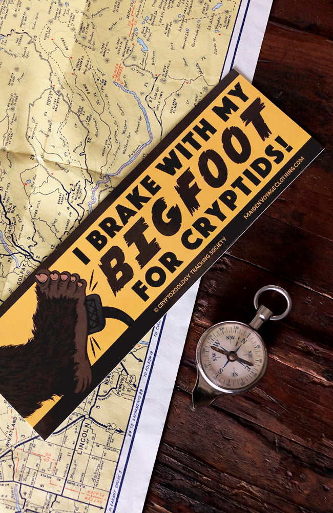 Bigfoot Bumper Sticker - I Brake For Cryptids
