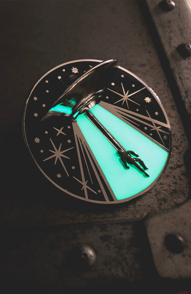 GLOW IN THE DARK Alien Abduction UFO Soft Cloisonné Jumbo Action Pin